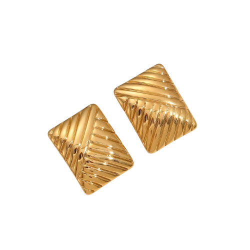 Pendientes Cuadrados Geométricos Texturizados Chapados en Oro de 18K