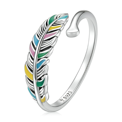 Anillo Pluma Colorida en Plata 925