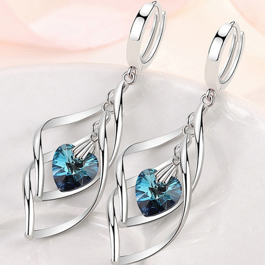 Pendientes Corazón Azul de Plata con Piedra Cianita