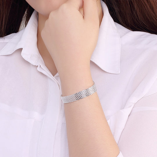 Pulsera de Plata con Cadena de Tejido