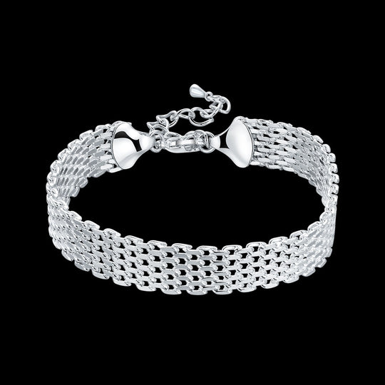 Pulsera de Plata con Cadena de Tejido