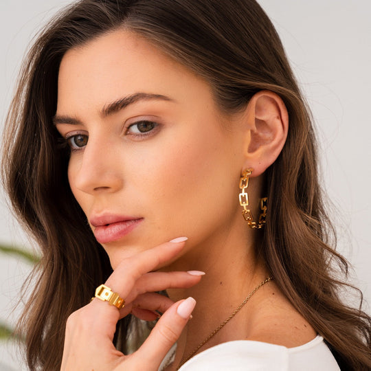 Pendientes de Aro con Eslabones Chapados en Oro de 18K