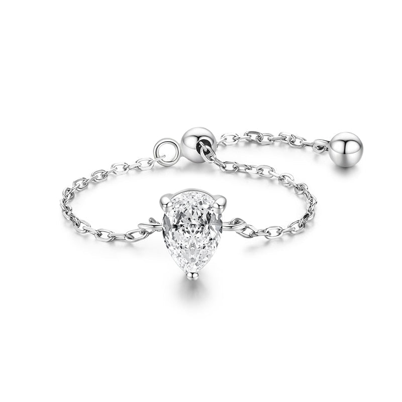 Anillo de Plata con Cristal de Circonita y Cadena Ajustable