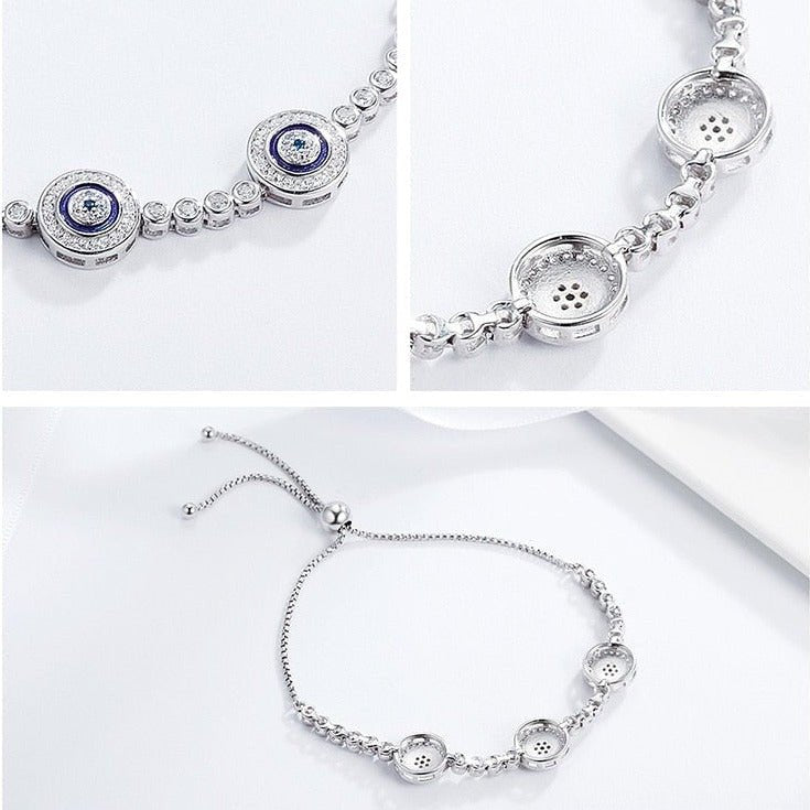 Pulsera de Ojos Turcos Azules de Cristal Circonita